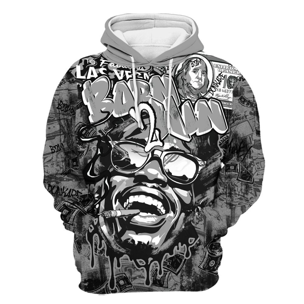 Hoodie To Match Black Wolf Grey 12s - Born To Win Money All Over Print