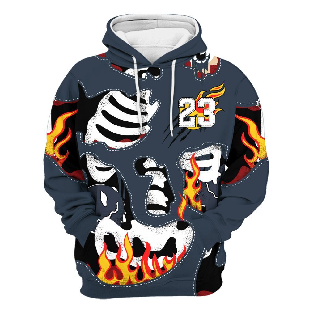 Hoodie To Match Retro Olympic 6s - Skeleton Smile Flame Drip All Over Print