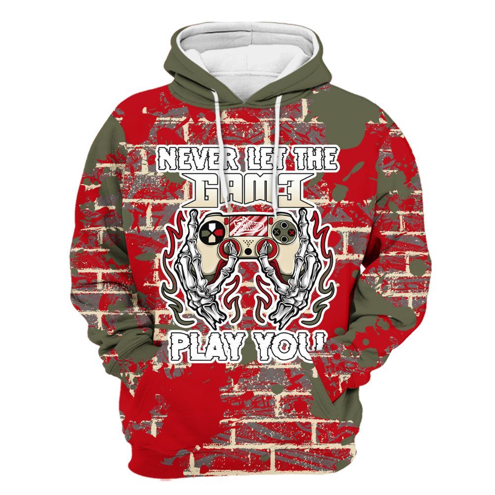 Hoodie To Match Low OG Medium Olive 1s - PlayGame Skull Brick All Over Print