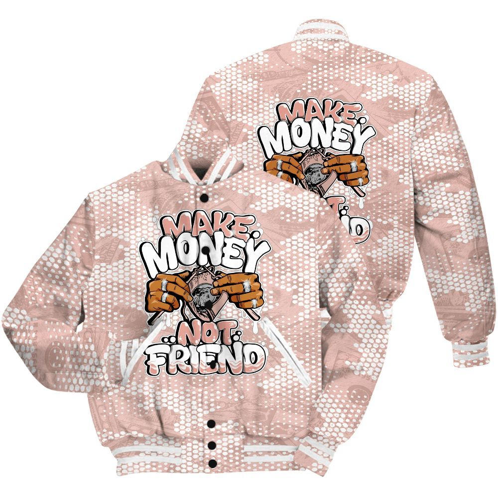 Varsity Jacket To Match Low Legend Pink 11s Shirt - Make Moneys Not Friend Graphic Banknotes All Over Print