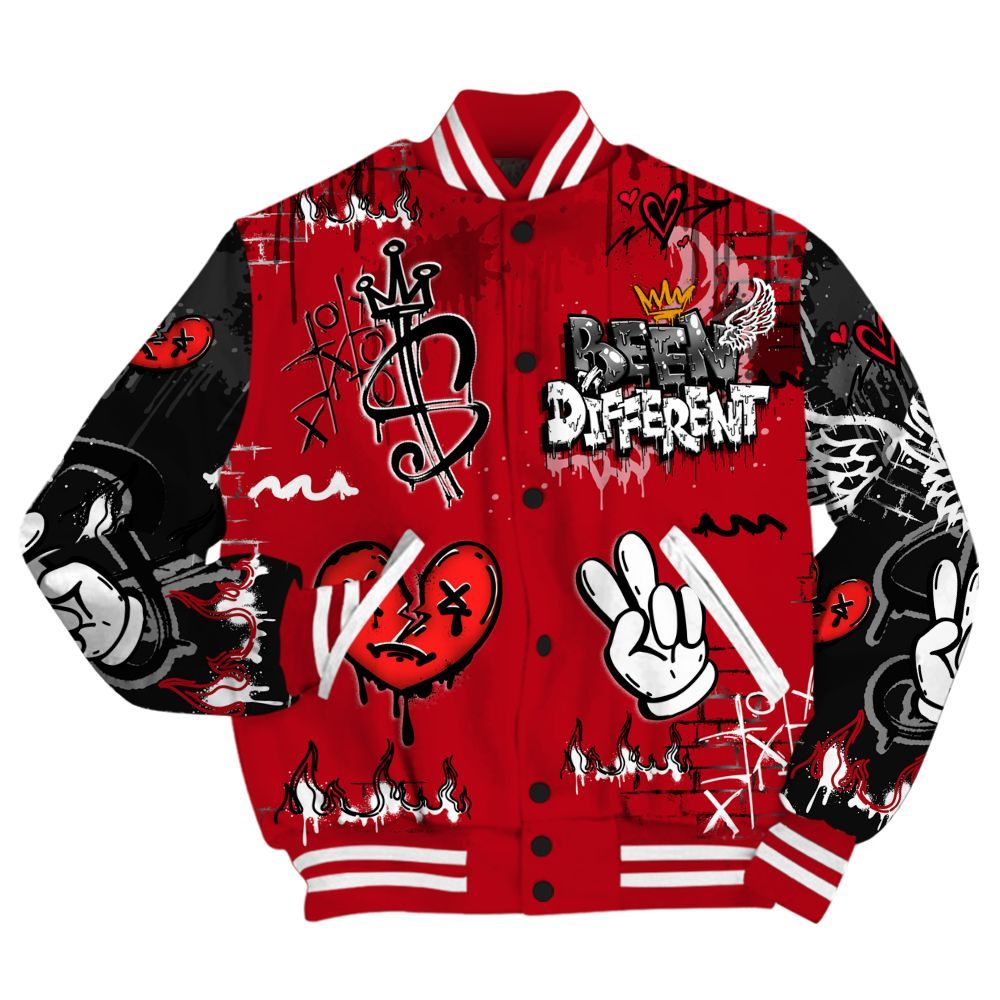Varsity Jacket To Match Bred Velvet 11s - Been Dif2erent Drip Graffiti All Over Print