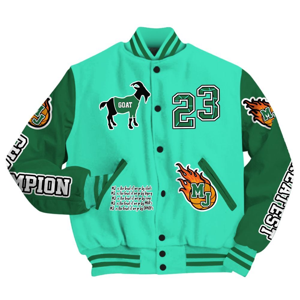 Varsity Jacket To Match Black Green Glow 3s - 23 G.0.A.T Jump Up Basketball All Over Print