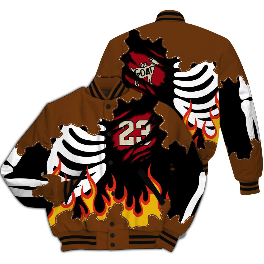 Varsity Jacket To Match Archaeo Brown 5s - Burning Skeleton 23 G.O.A.T All Over Print