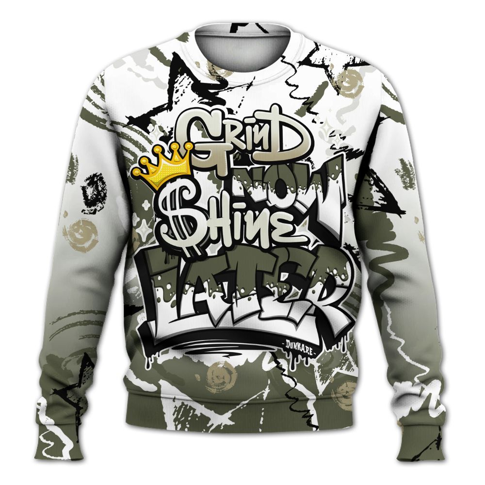 Sweatshirt To Match Low OG Medium Olive 1s - Grind Shine Later Drip All Over Print