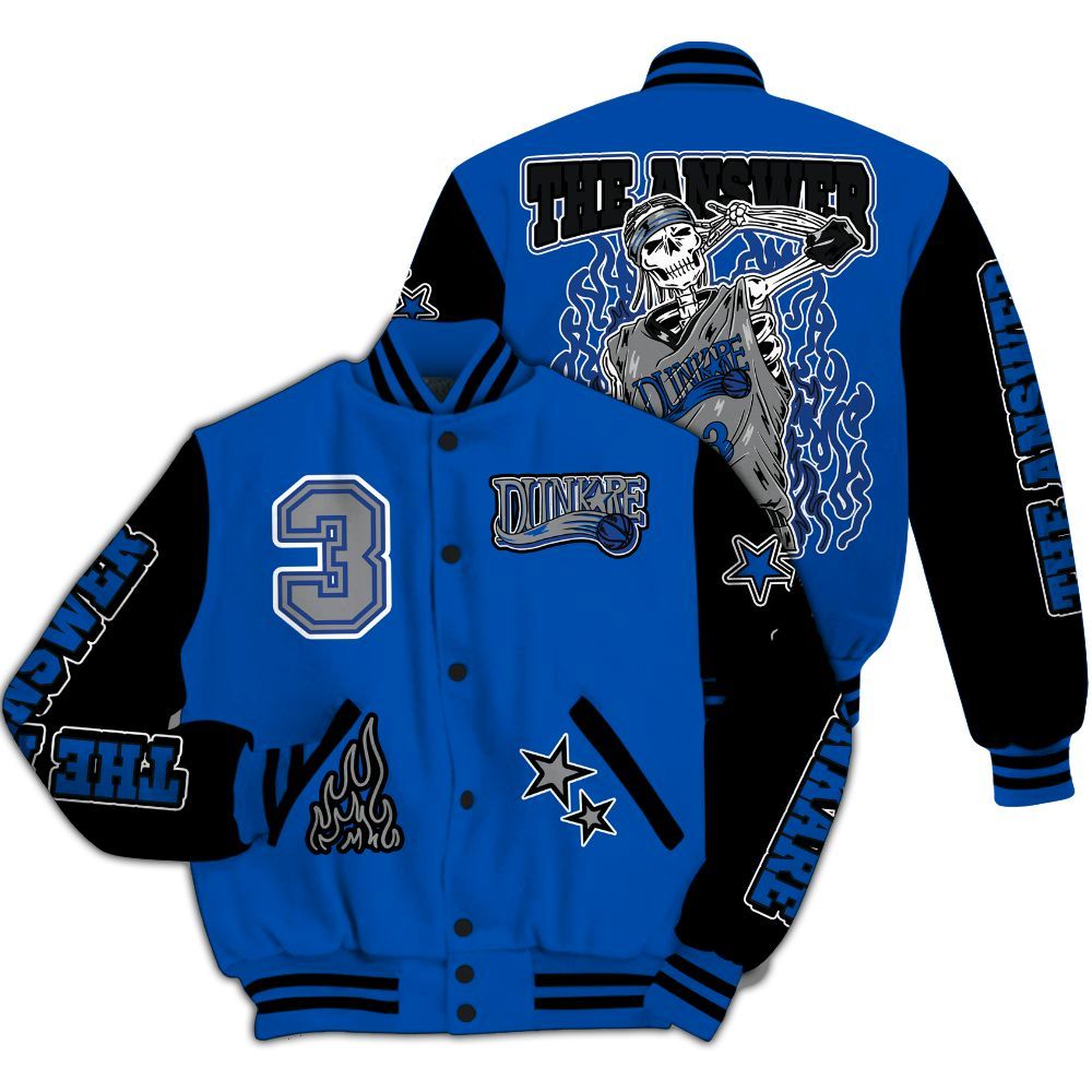 Varsity Jacket To Match Racer Blue 5s - Allen Answer Skeleton All Over Print