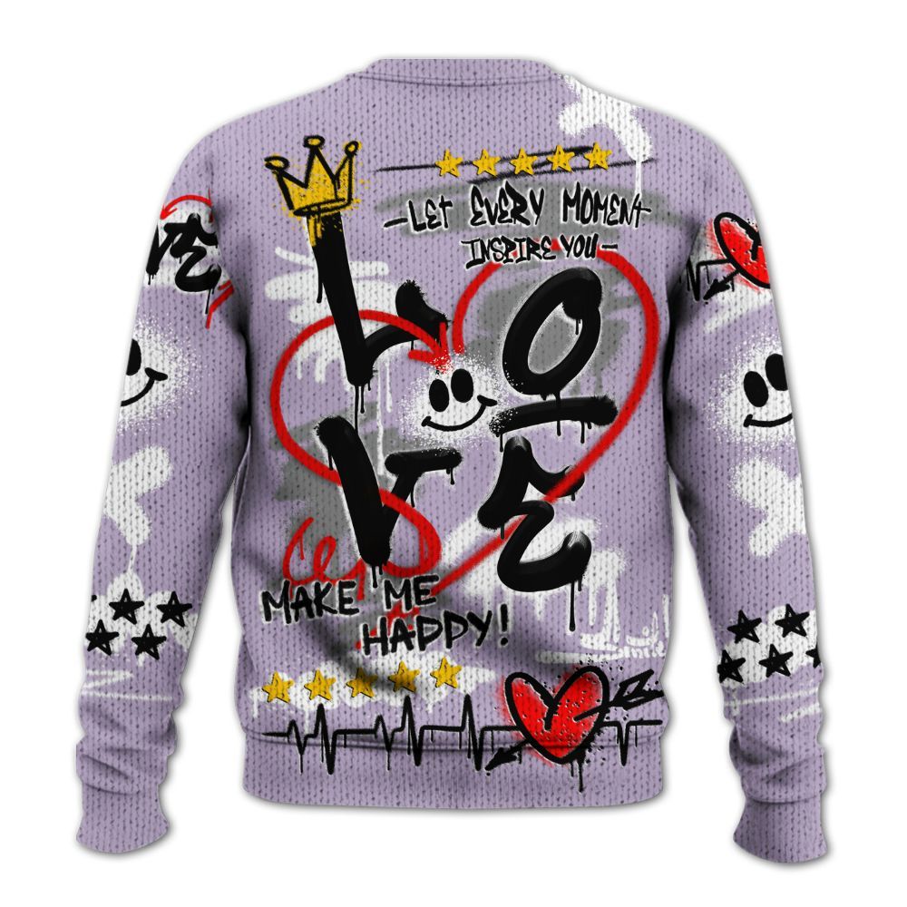 Knitted Sweater To Match Low Pure Violet 11s - Happy Love Beats Graffiti Streetwear