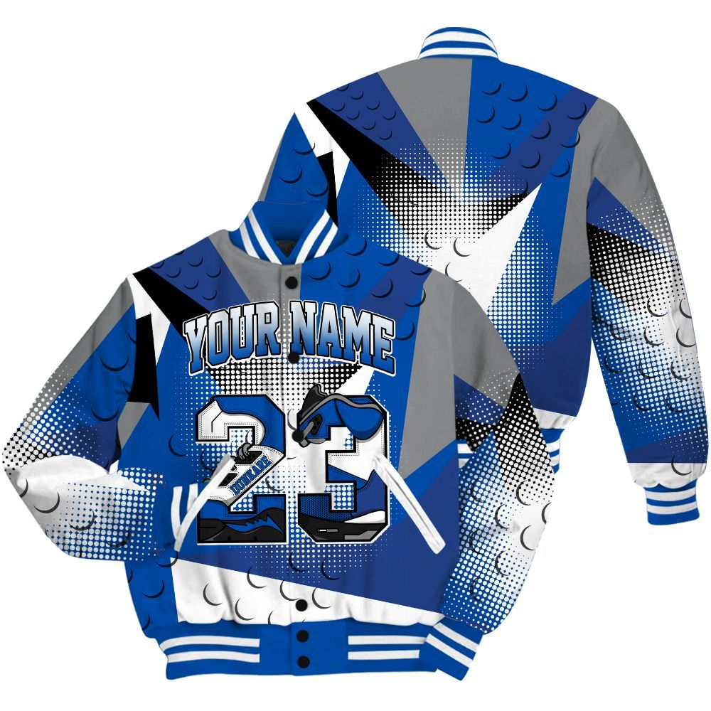 Varsity Jacket To Match Racer Blue 5s Shirt, Poly Custom Name Number 23 5s All Over Print