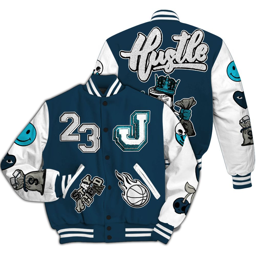 Varsity Jacket To Match Air Navy Baltic Blue - Hustles Money Number 23 All Over Print
