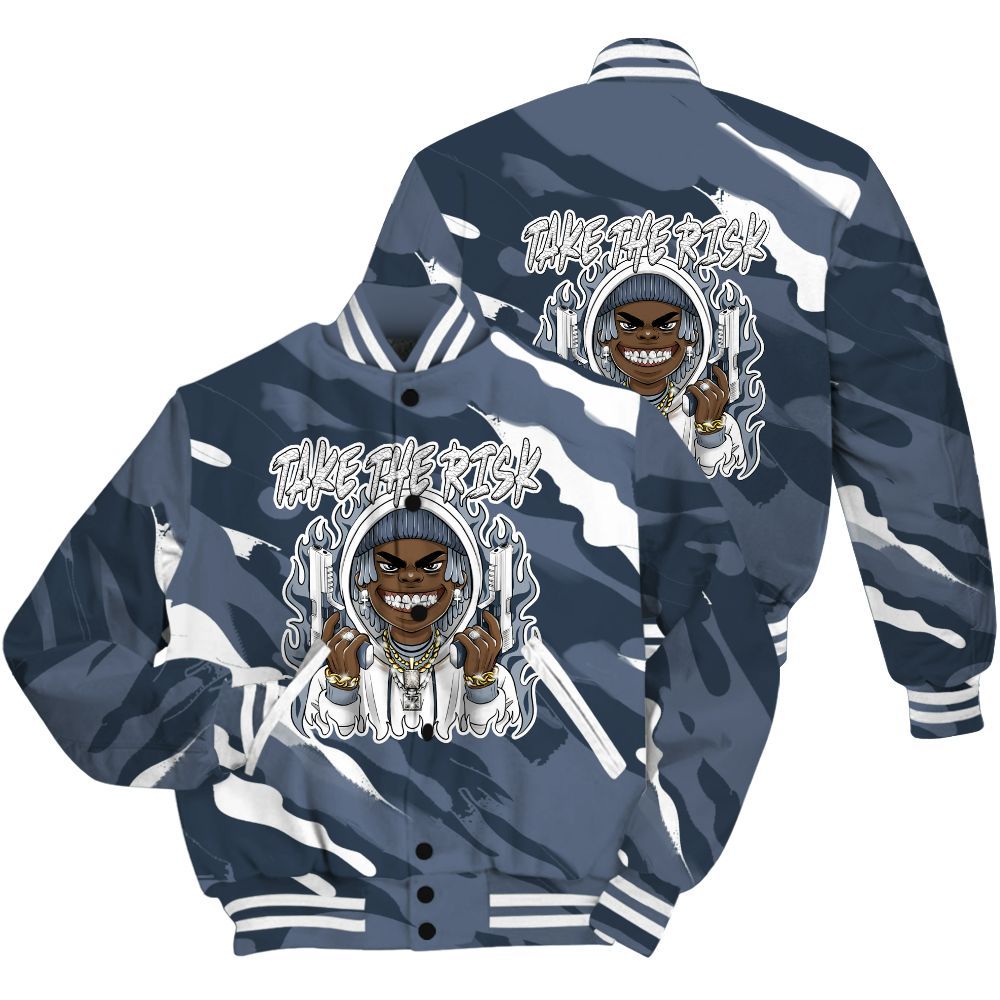 Varsity Jacket To Match Low Diffused Blue 11s Shirt - Take The Risk Colored All Over Print
