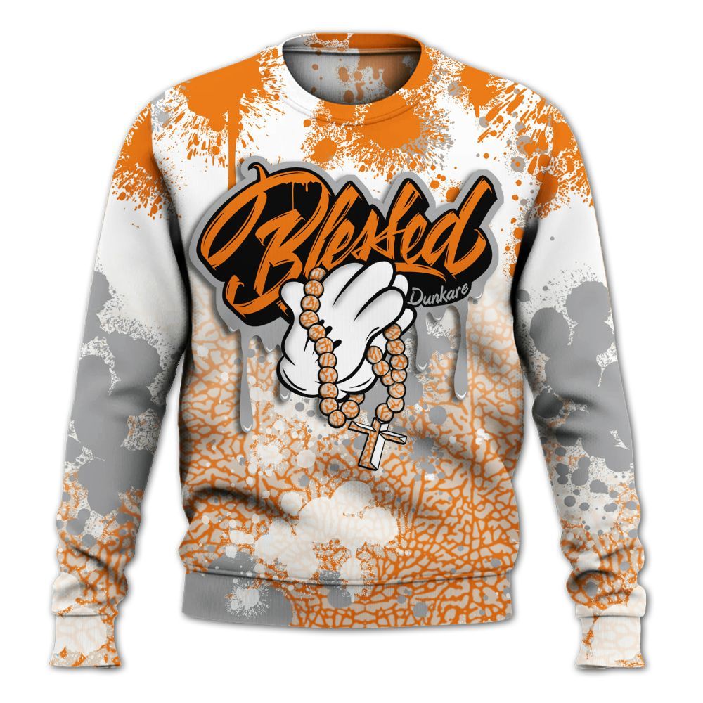 Sweatshirt To Match Orange Citrus 3s - God Blessed Ink Drip All Over Print
