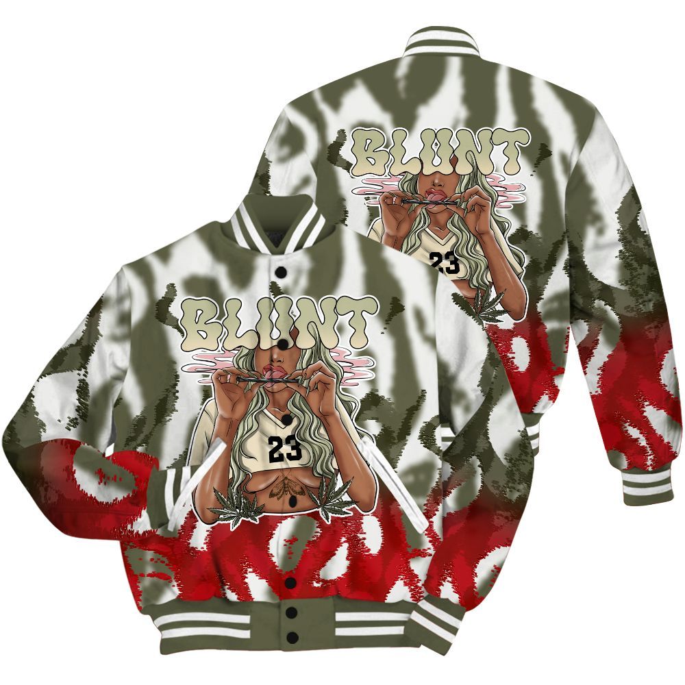 Varsity Jacket To Match Low OG Medium Olive 1s Shirt - Bluntz Burnz All Over Print