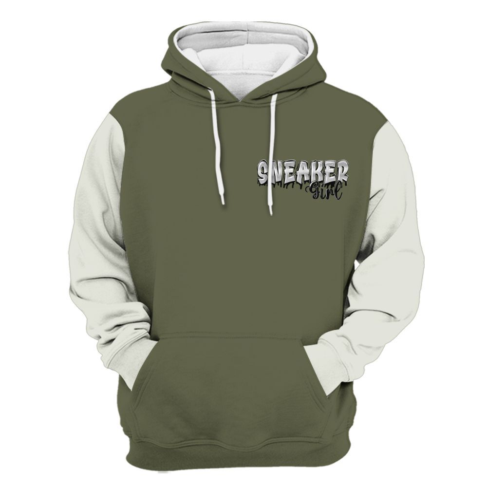 Hoodie To Match Low OG Medium Olive 1s Varsity Jacket, Custom Name Sneaker Girl Money All Over Print