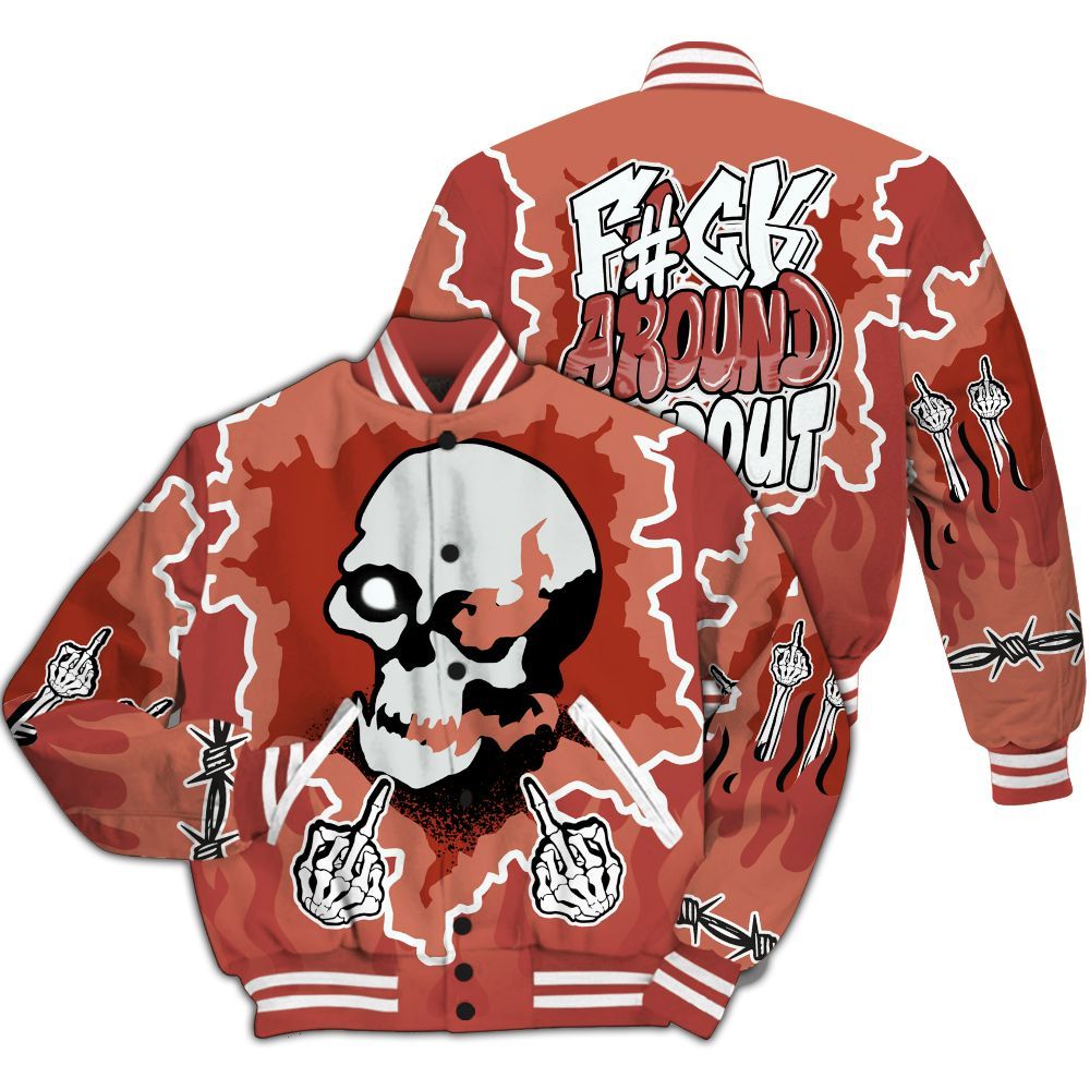 Varsity Jacket To Match Dune Red 13s - F Around Find Out Graphic Trapped All Over Print