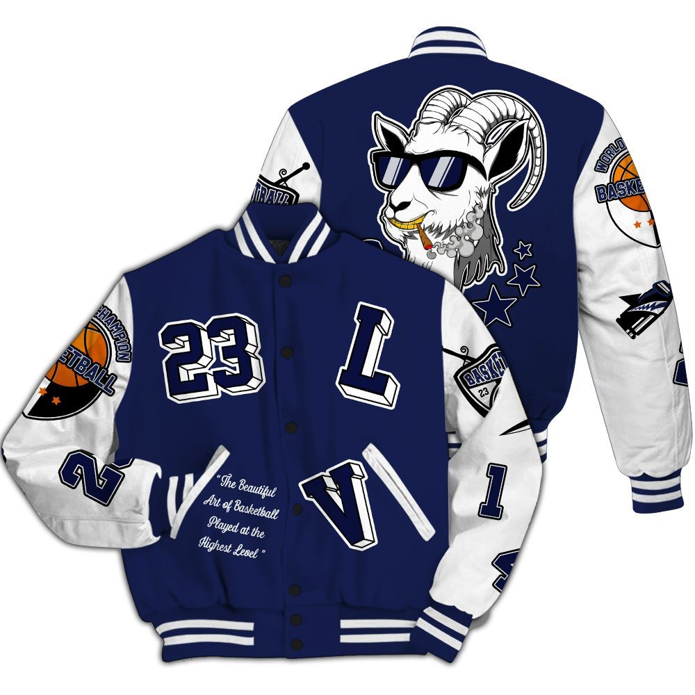 Varsity Jacket To Match Midnight Navy 11s - The GOAT Got Em Streetwear All Over Print