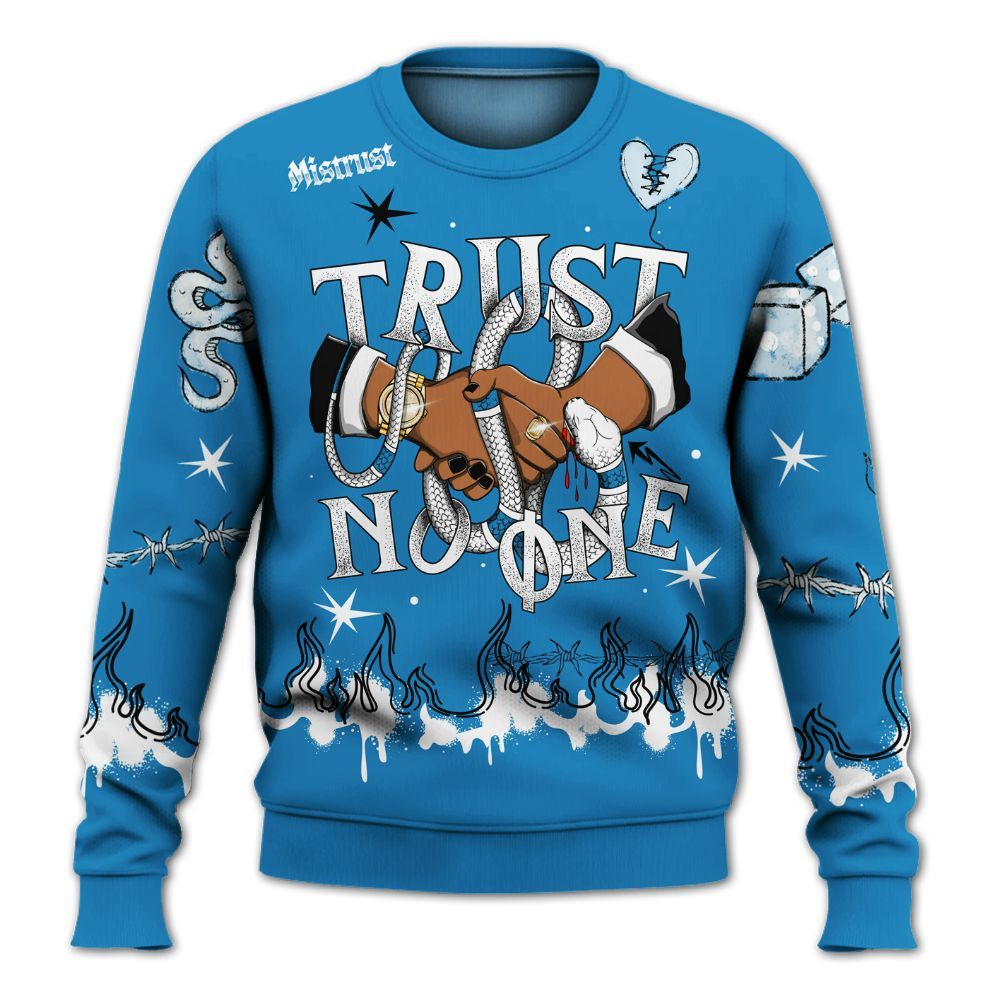 Sweatshirt To Match Retro University Blue 9s - Trust No One Snake-Bite Doodle Crayon All Over Print