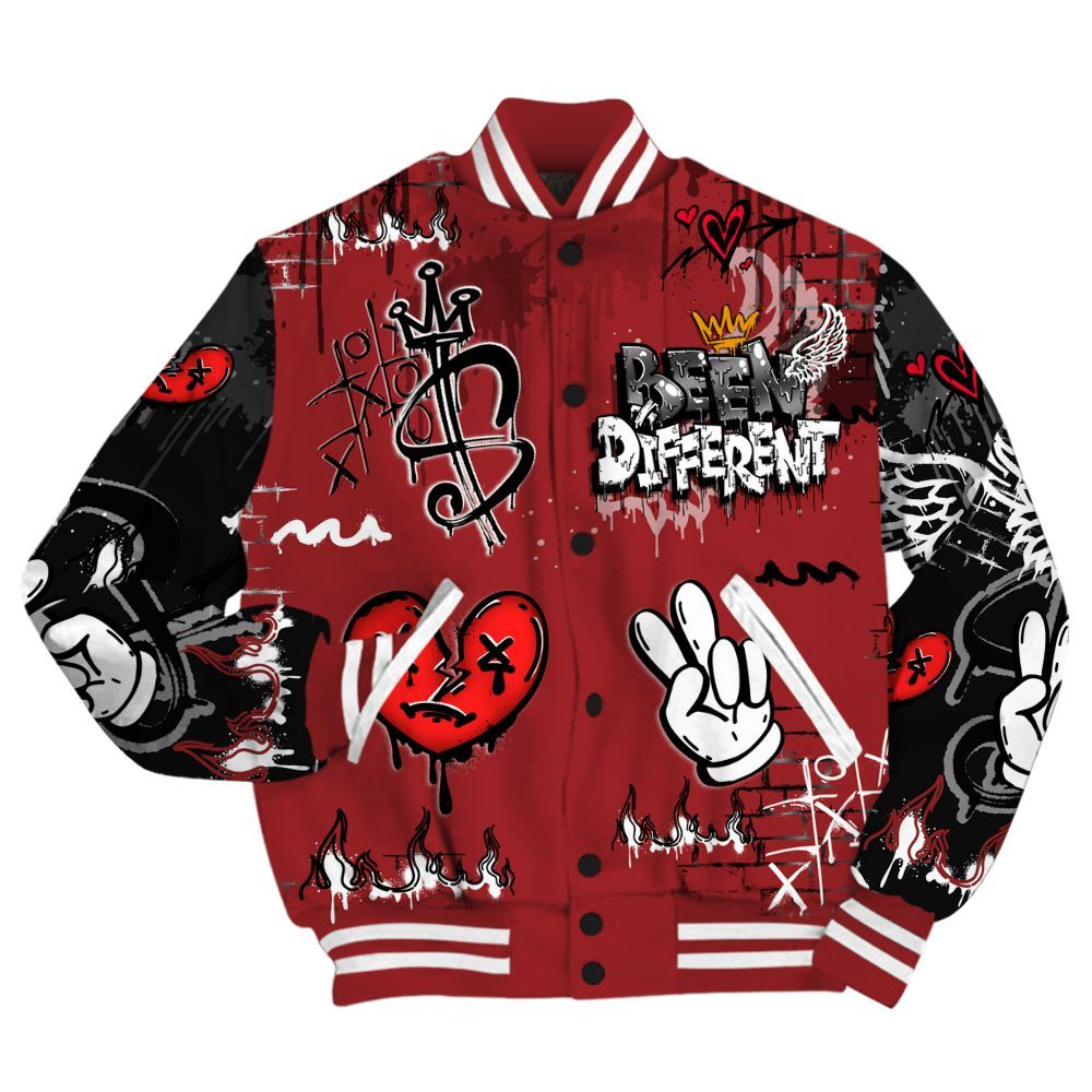 Varsity Jacket To Match Alternate Flu Game 12s - Been Dif2erent Drip Graffiti All Over Print