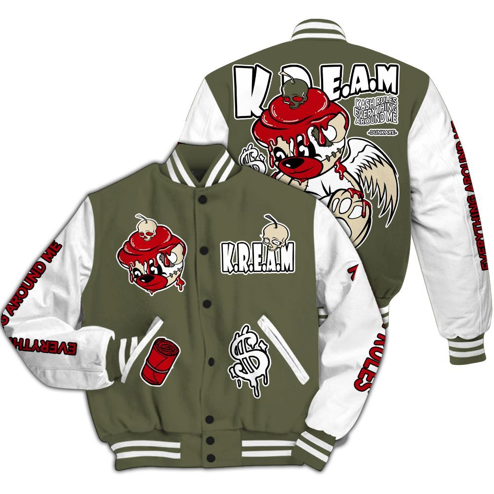 Varsity Jacket To Match Travis Scott Low OG Medium Olive 1s - Loot Bear All Over Print