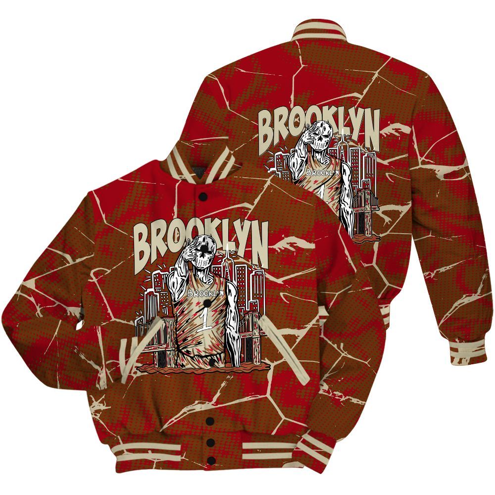Varsity Jacket To Match Archaeo Brown 5s Shirt - Brooklyn's Skeleton Crack All Over Print