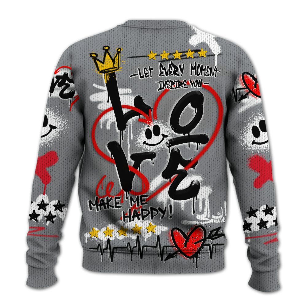 Knitted Sweater To Match Black Cement 3s - Happy Love Beats Graffiti Streetwear