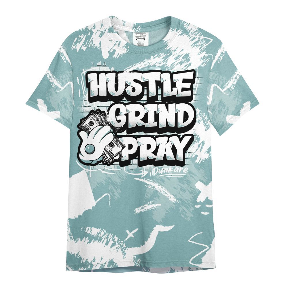 Shirt To Match Dunk Low Glacier Blue Pale Ivory - Hustle Grind Pray Retro All Over Print