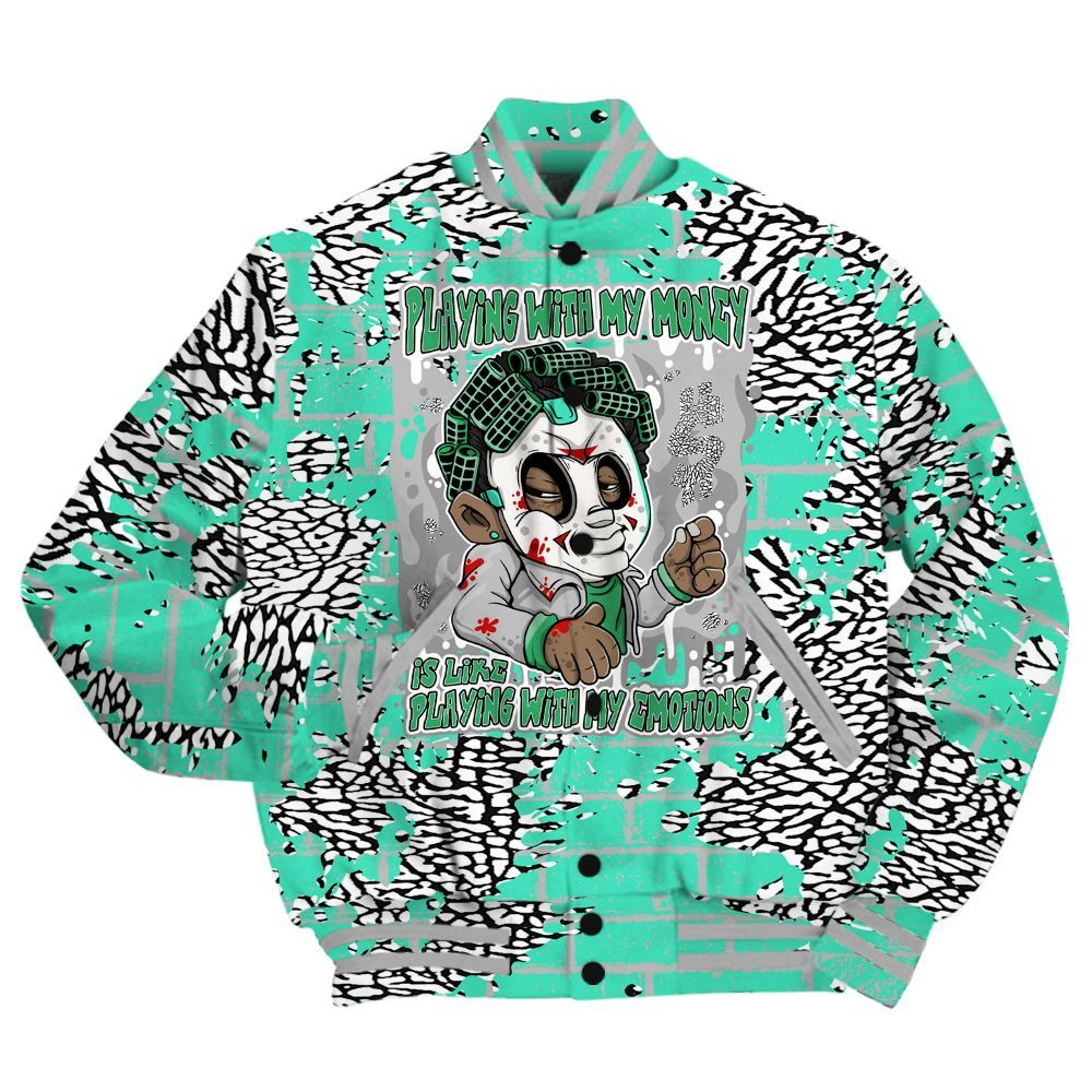 Varsity Jacket To Match Black Green Glow 3s Shirt - Playing With My Money Graphic Halloween All Over Print