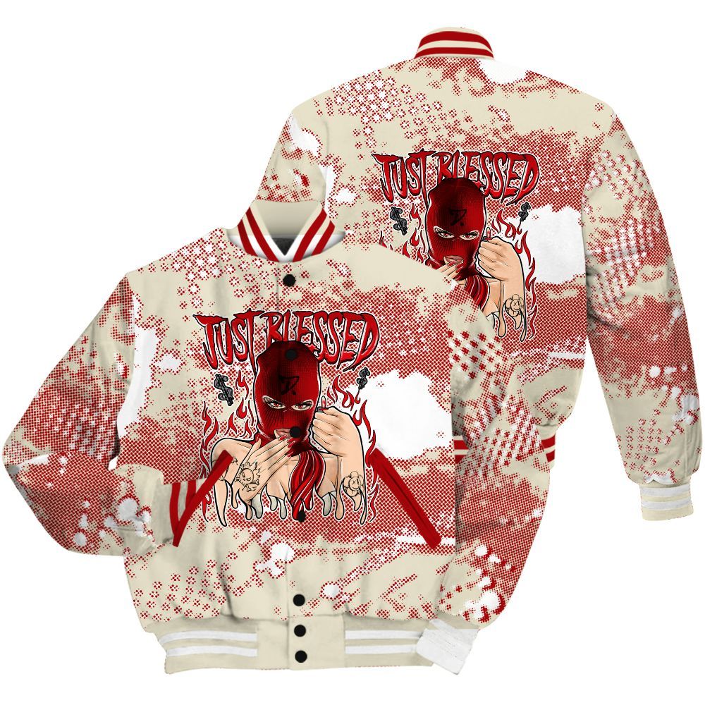 Varsity Jacket To Match Cement Grey 3s Shirt - Blessed!! Smoke Dot All Over Print