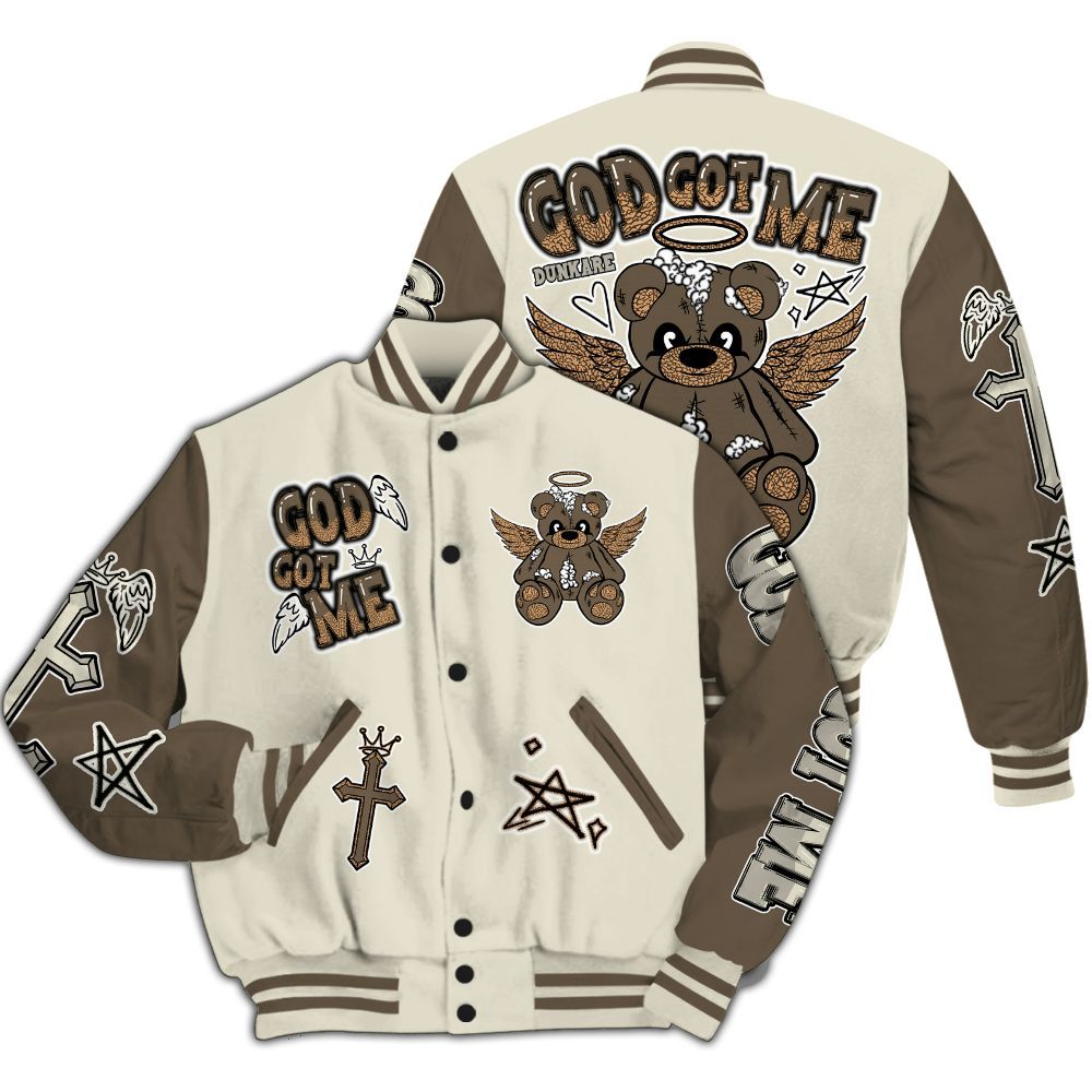 Varsity Jacket To Match Orewood Brown 3s - Gods Guides Me Bear All Over Print