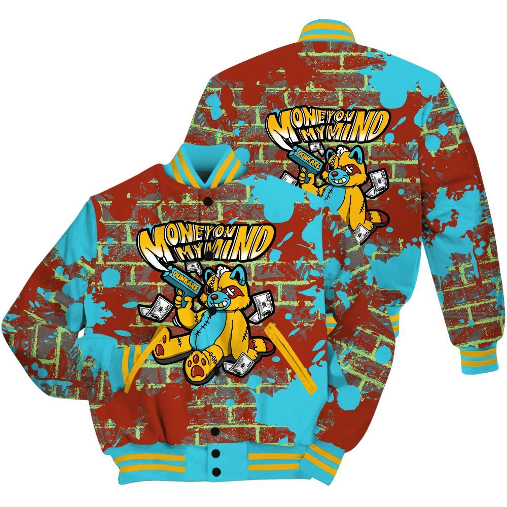 Varsity Jacket To Match SB Dunk Di'Orr Greenwood Shirt - Money On My Mind Raccoon Brick All Over Print