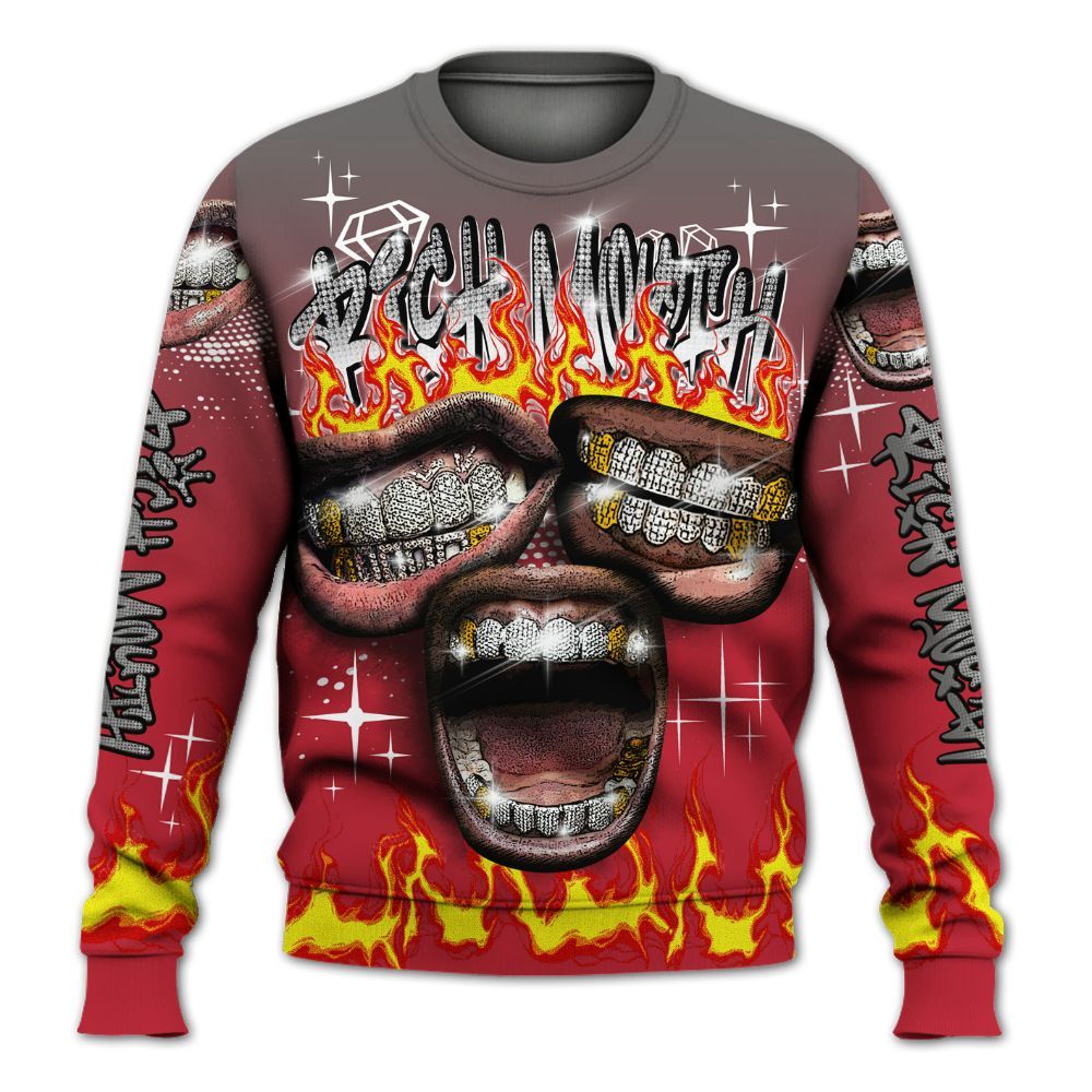Sweatshirt To Match Red Flint 13s - Rich Mouth Fire Rap Retro 90s All Over Print