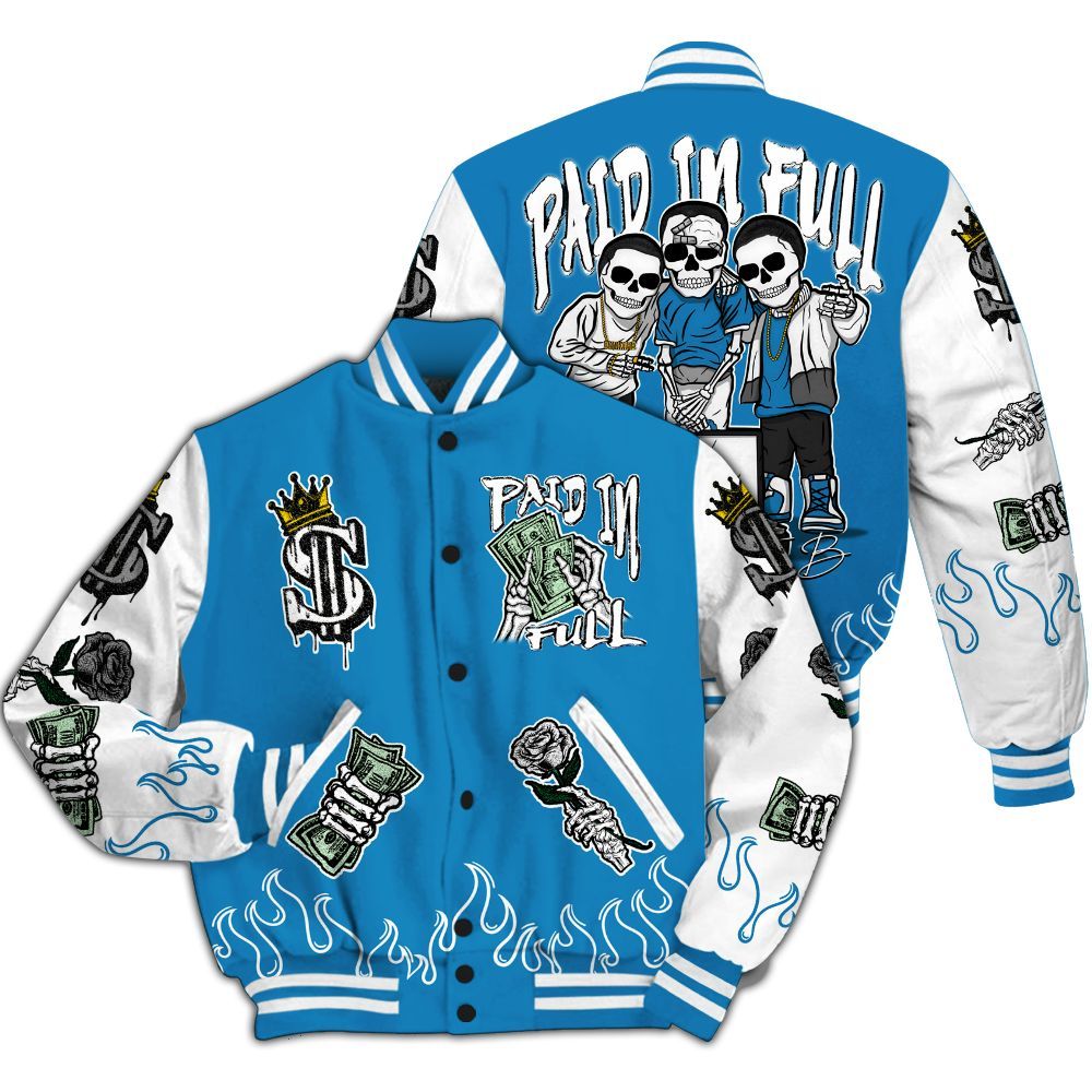 Varsity Jacket To Match Retro University Blue 9s - Fire Everybody Paid In All Over Print
