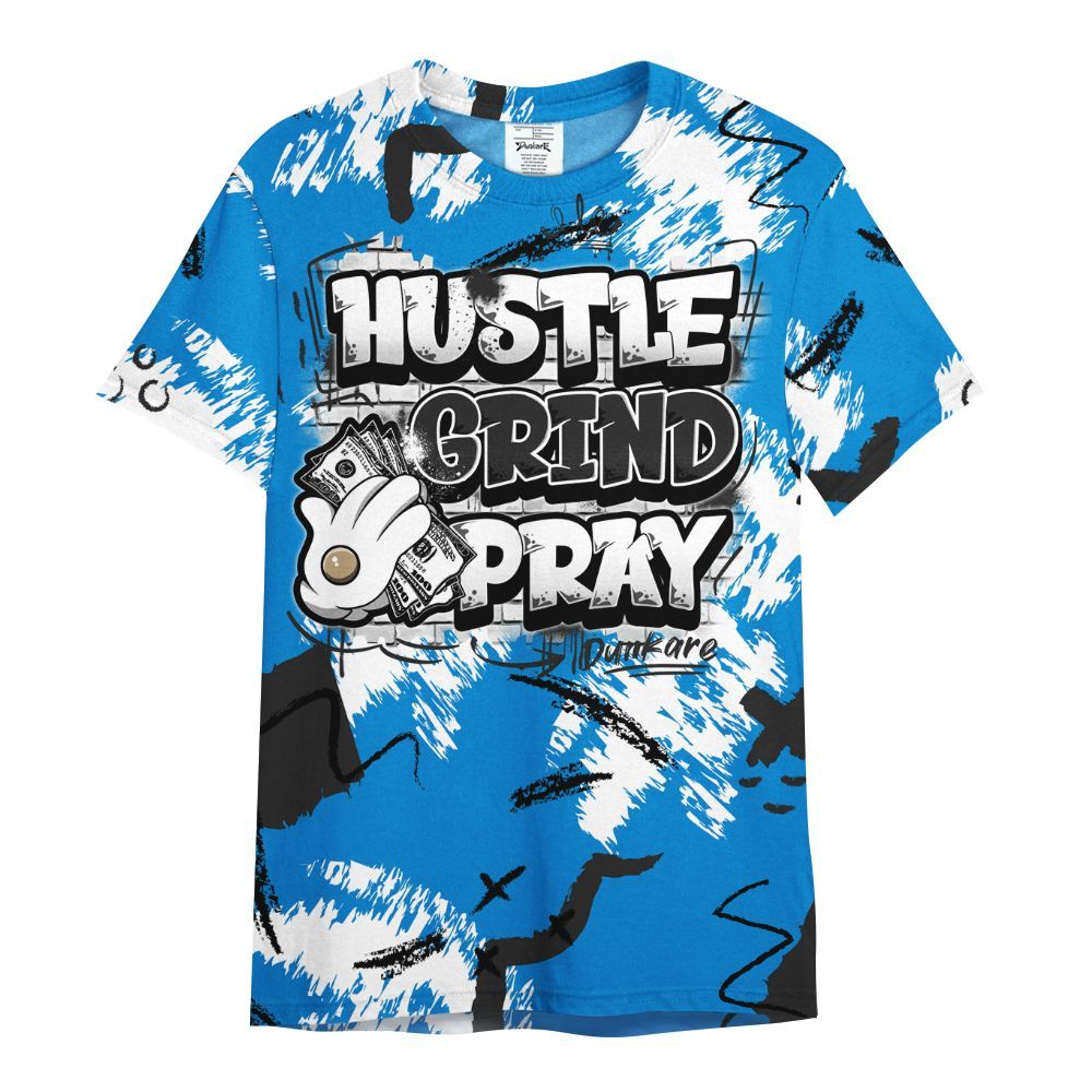 Shirt To Match High OG FragmentxULA White Black 1s - Hustle Grind Pray Graphic Street Style All Over Print