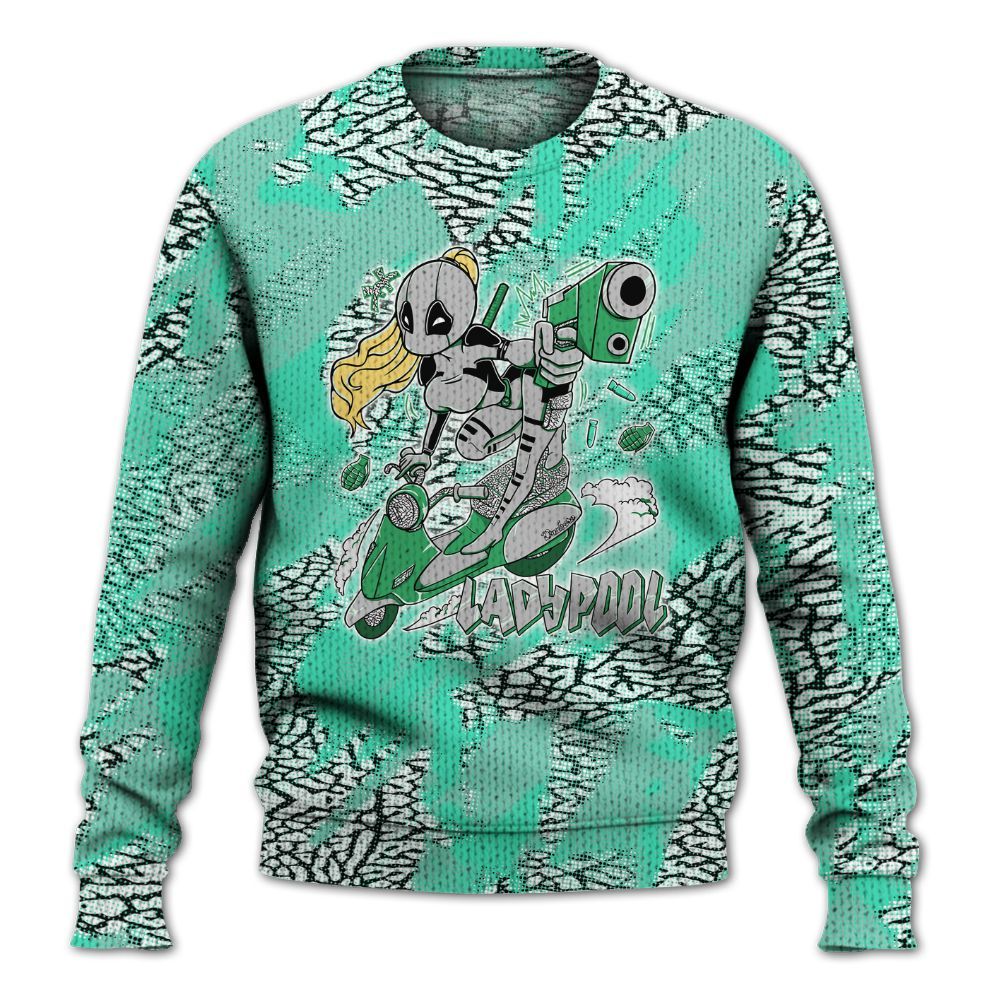 Knitted Sweater To Match Black Green Glow 3s - Lady Pool Cartoon Abstract Halftone