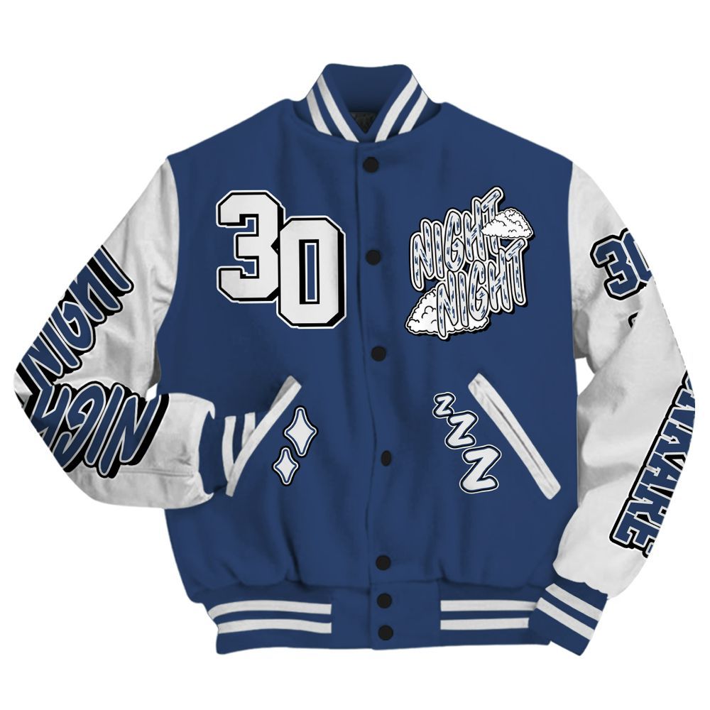 Varsity Jacket To Match Low 85 Metallic Blue 1s - Seeya Skeleton All Over Print