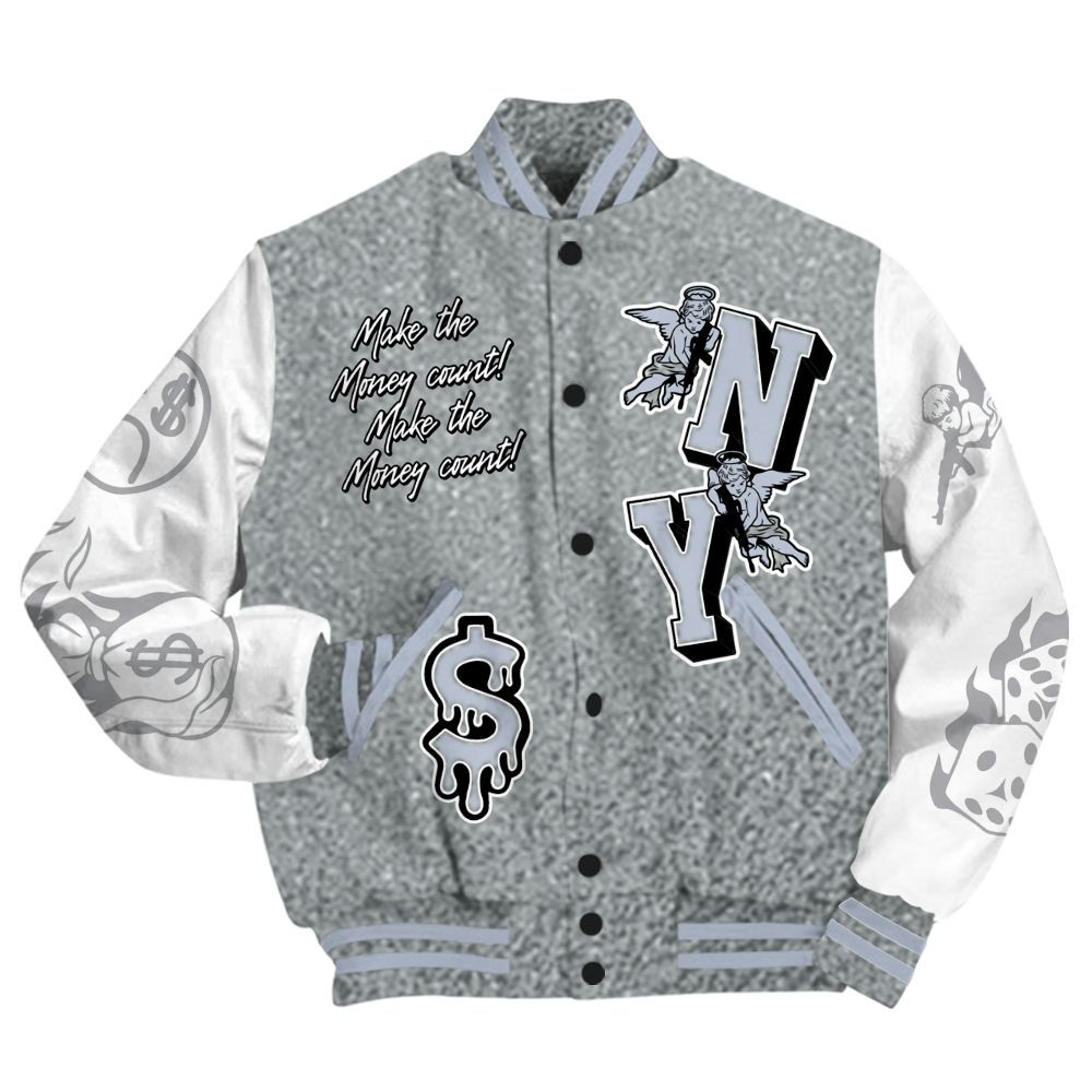 Varsity Jacket To Match White Metallic 2026 5s - Paid In Full Money Graphic Varsity Jacket All Over Print