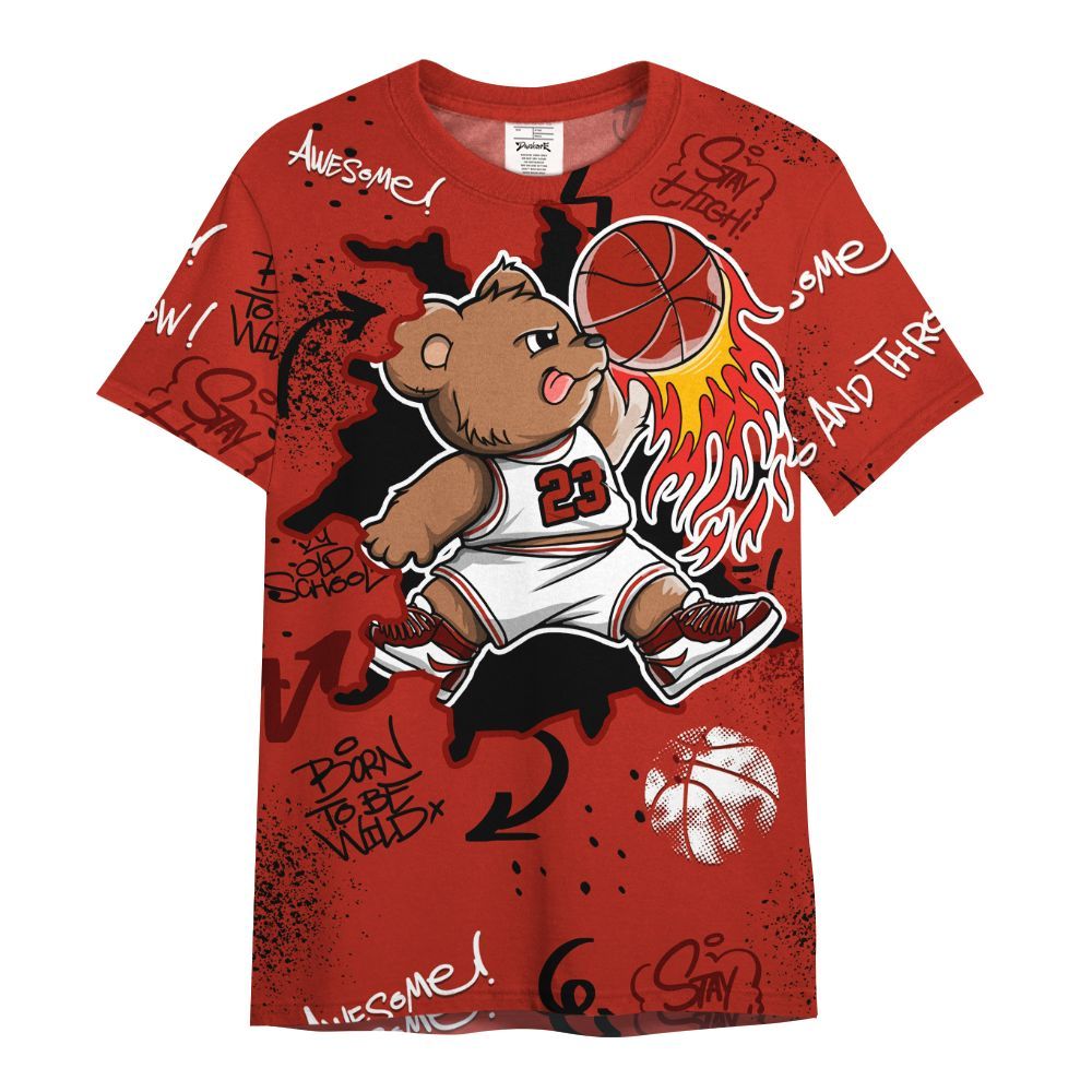 Shirt To Match SP Firewood Orange 4s - Number 23 Basketball Bear Custom Name All Over Print