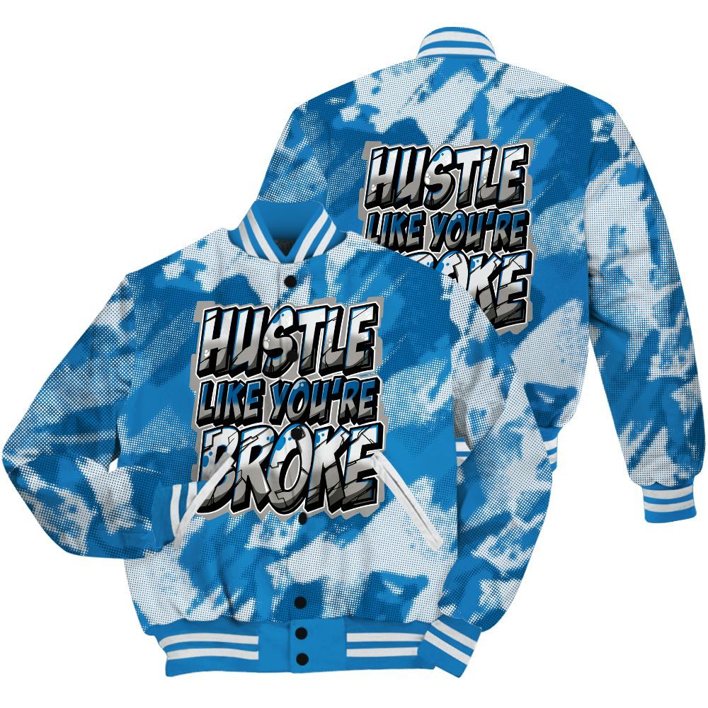 Varsity Jacket To Match Industrial Blue 4s Shirt - Hustles Like Broke Abstract All Over Print