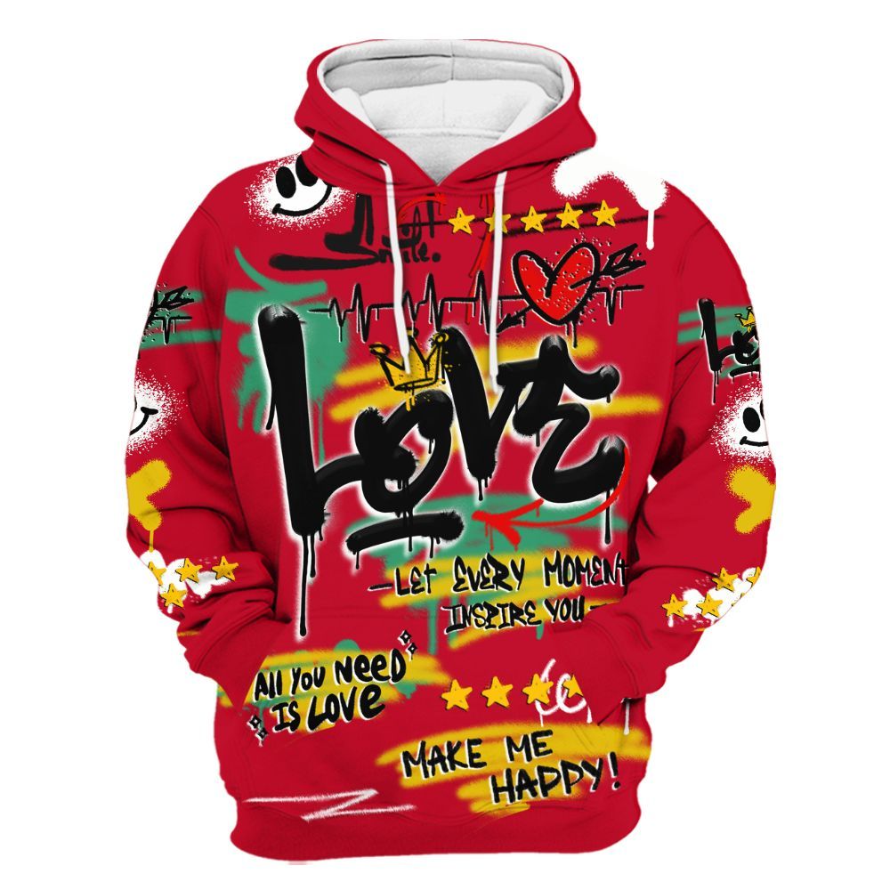 Hoodie To Match Miro 7s - Happy Love Beats Graffiti Streetwear All Over Print