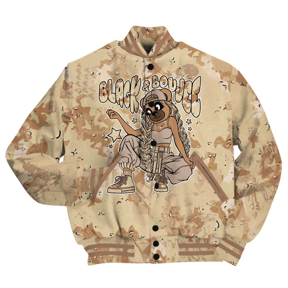Varsity Jacket To Match Desert Camo 3s Shirt - Boujee Girls Bear Heart Grunge All Over Print