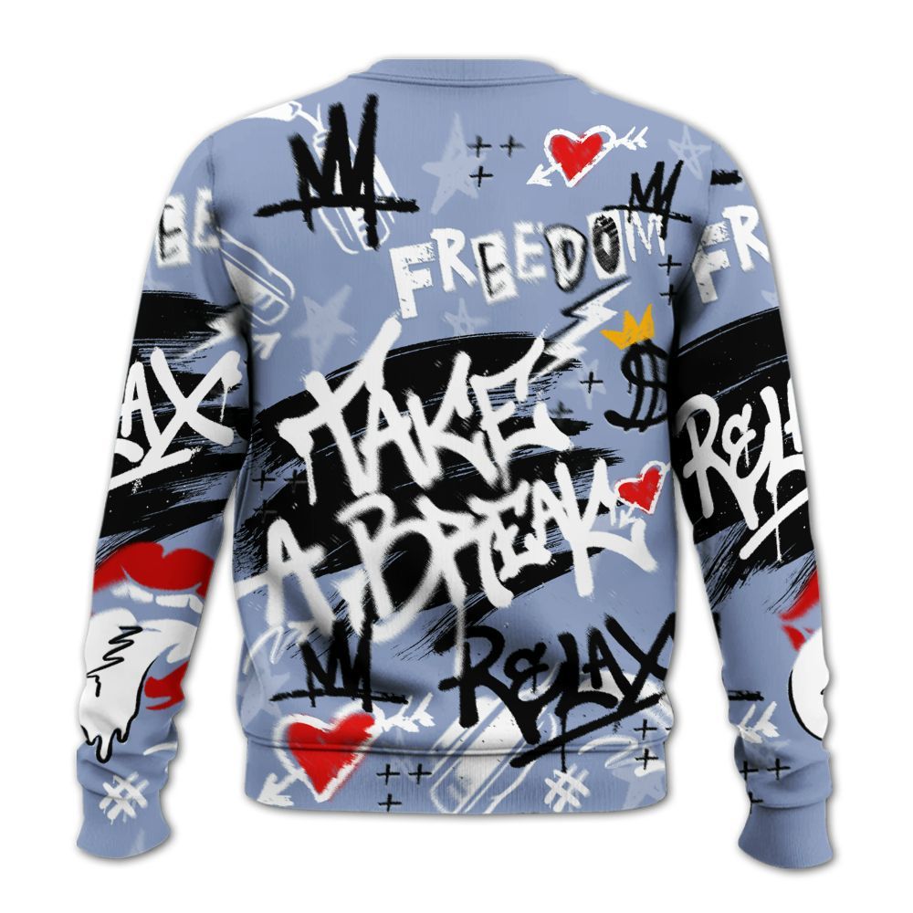 Sweatshirt To Match Retro Blue Grey 13s - Take Break Freedom Graffiti Streetwear All Over Print