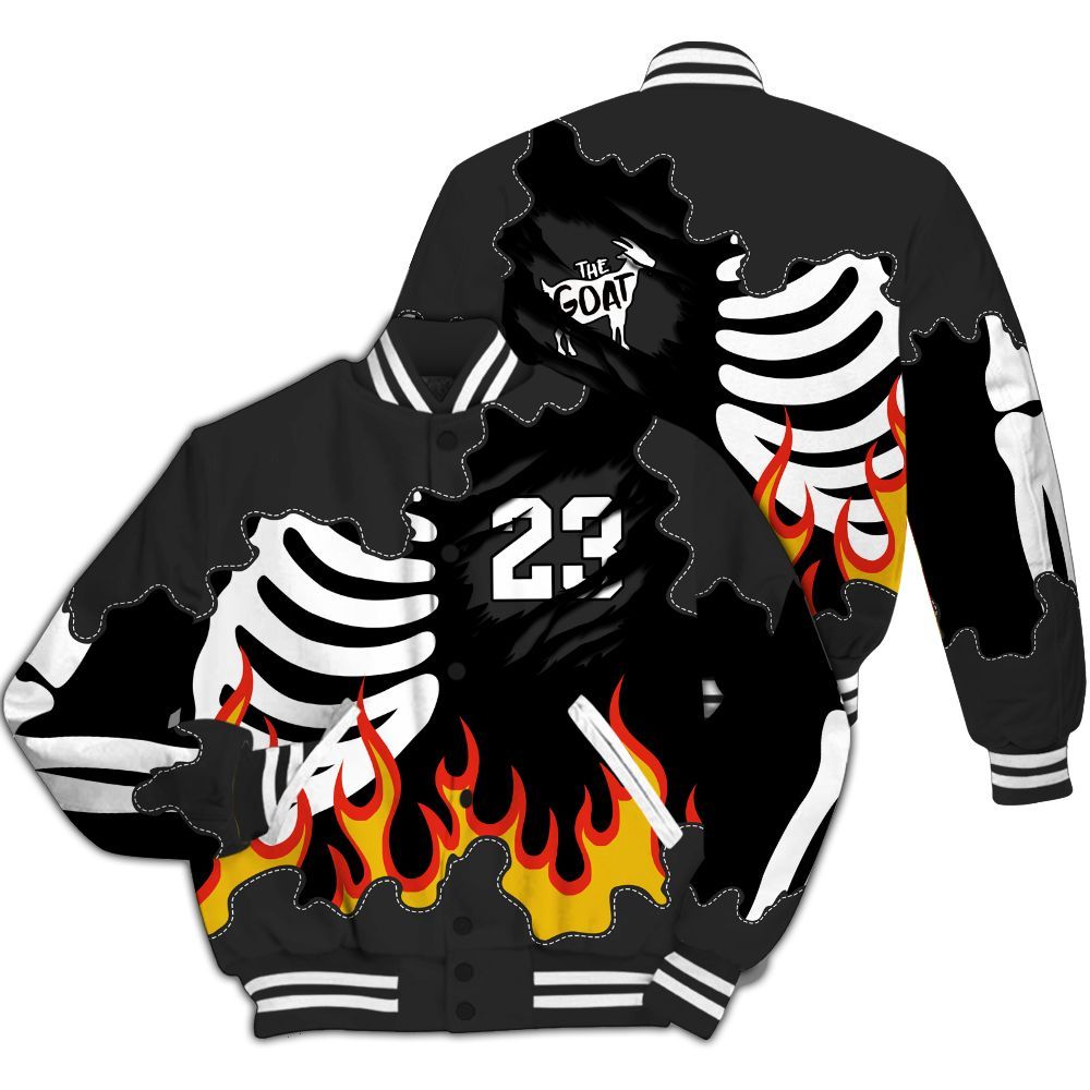 Varsity Jacket To Match White Thunder 4s - Burning Skeleton 23 G.O.A.T All Over Print