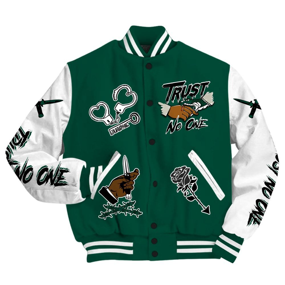 Varsity Jacket To Match Oxidized Green 4s - Trust No One Dripping All Over Print