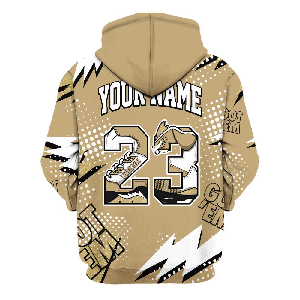 Hoodie To Match High OG Black Metallic Gold 1s - Custom Name Number 23 5s All Over Print