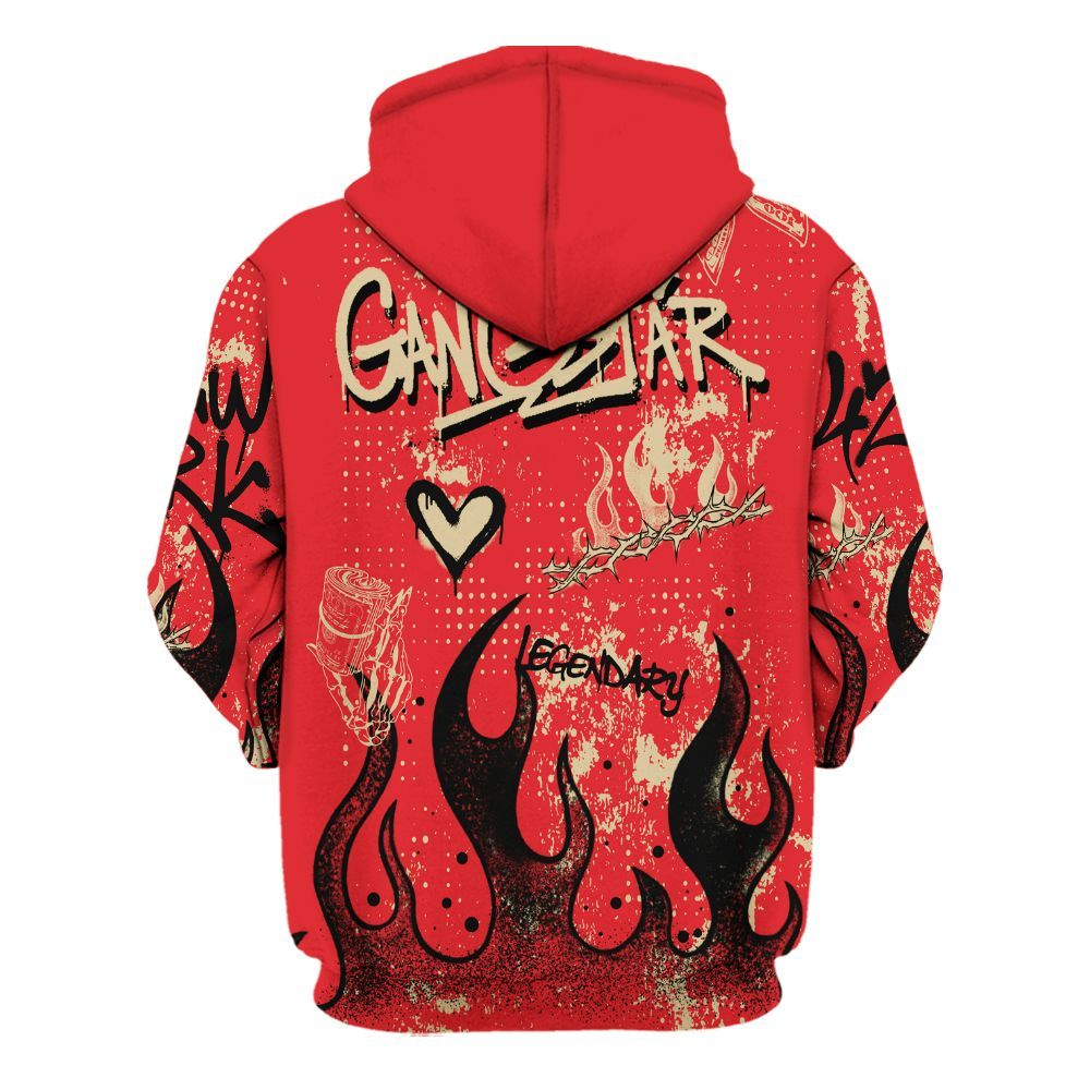 Hoodie To Match Prime 93 Fire Red - Lucky Money Paid In Full Graffiti All Over Print