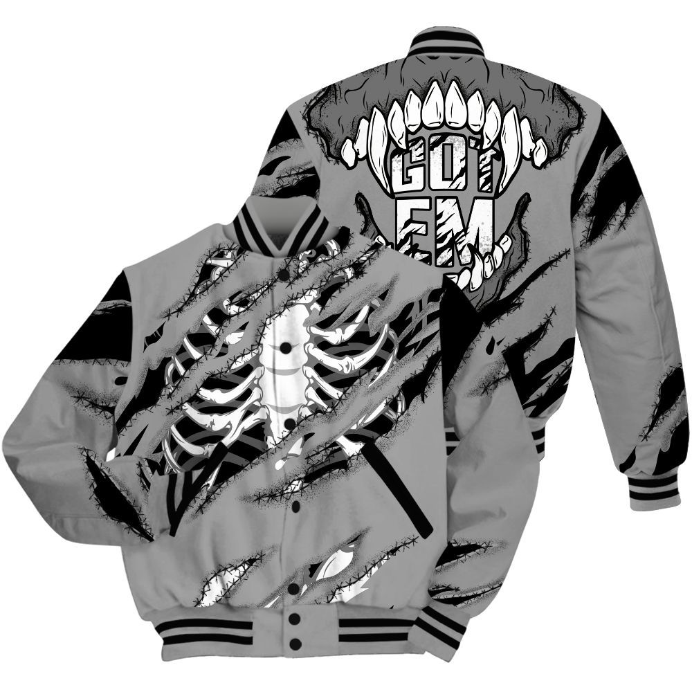 Varsity Jacket To Match Black Wolf Grey 12s Shirt, GOT 'EM Skeleton Scratch All Over Print