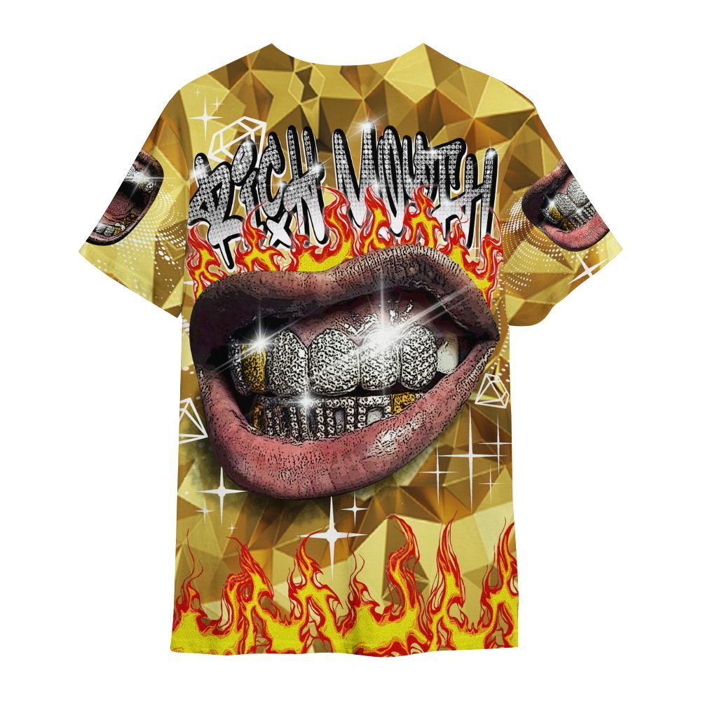 Shirt To Match NET Gold 4s - Rich Mouth Fire Rap Retro 90s All Over Print