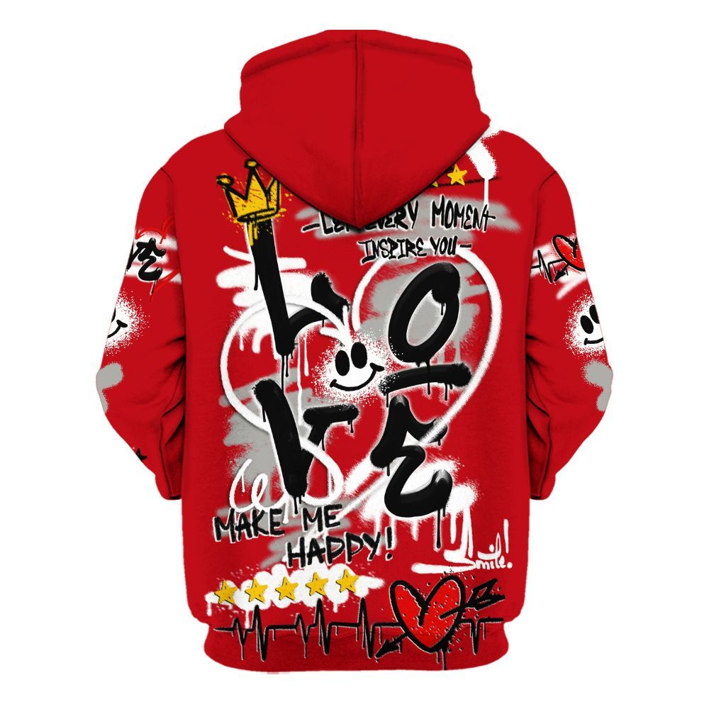 Hoodie To Match Air Griffey Max Gray Reds 1s - Happy Love Beats Graffiti Streetwear All Over Print
