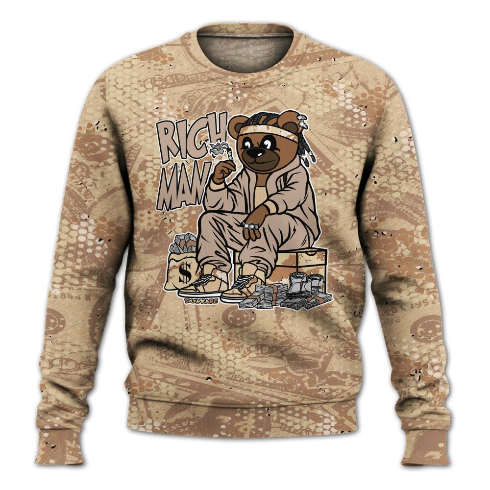 Sweatshirt To Match Desert Camo 3s - Rich Man Bear Banknotes Art All Over Print