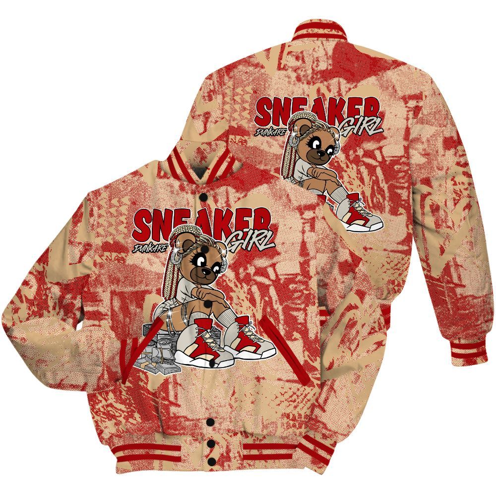 Varsity Jacket To Match Dunk Low Strawberry Waffle Shirt - Sneaker Girl Bear Heart Grunge All Over Print