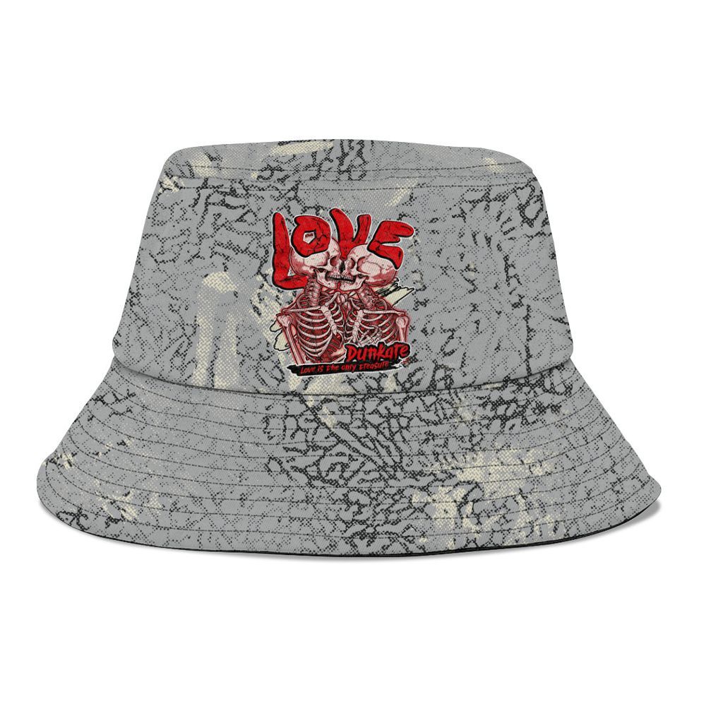 Bucket Hat To Match Cement Grey 3s - Skull Love Graphic