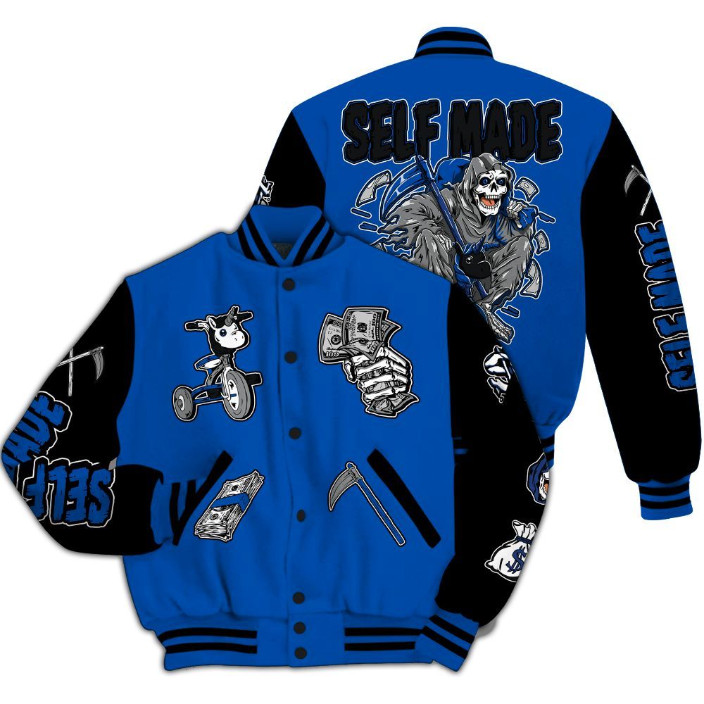 Varsity Jacket To Match Racer Blue 5s - Self Make Skeleton All Over Print